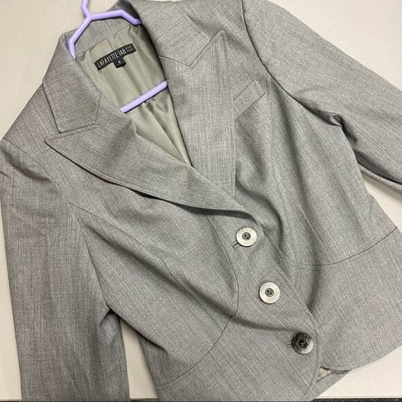 Lafayette 148 Wool / Elastane Blazer Button Gray Womens Size 8 - Picture 1 of 5